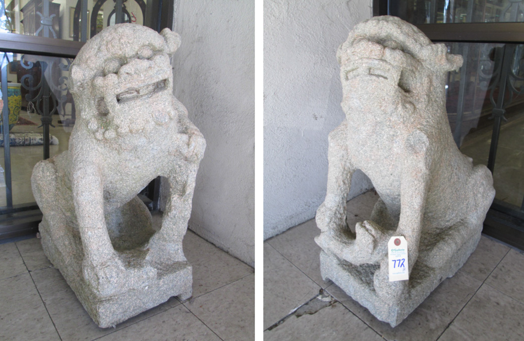 Appraisal: PAIR OF CHINESE ARCHAIC GRANITE FOO DOGS male and female