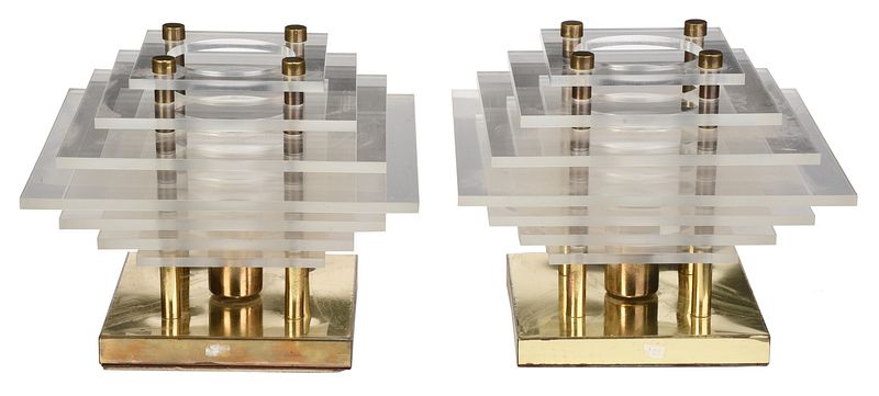 Appraisal: Pair of Modern Brass and Plexiglass Table Lamps American th