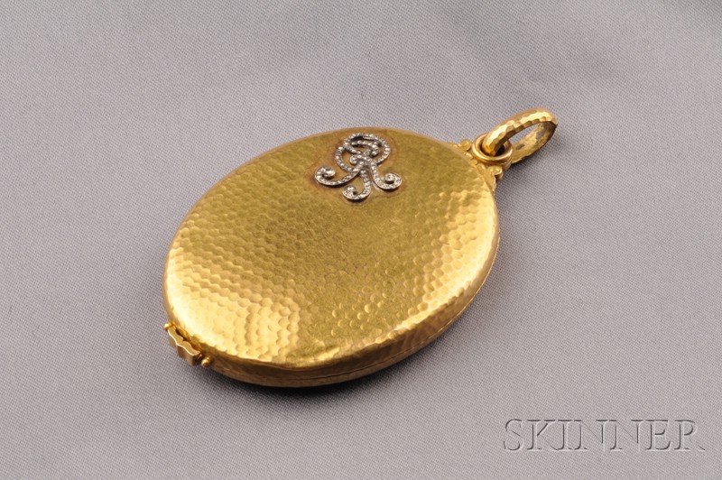 Appraisal: Antique kt Gold and Diamond Locket France the hammered form