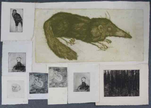 Appraisal: SCHWARTZ Aubrey Etchings Intaglio Prints ''Shrew'' - color drypoint signed