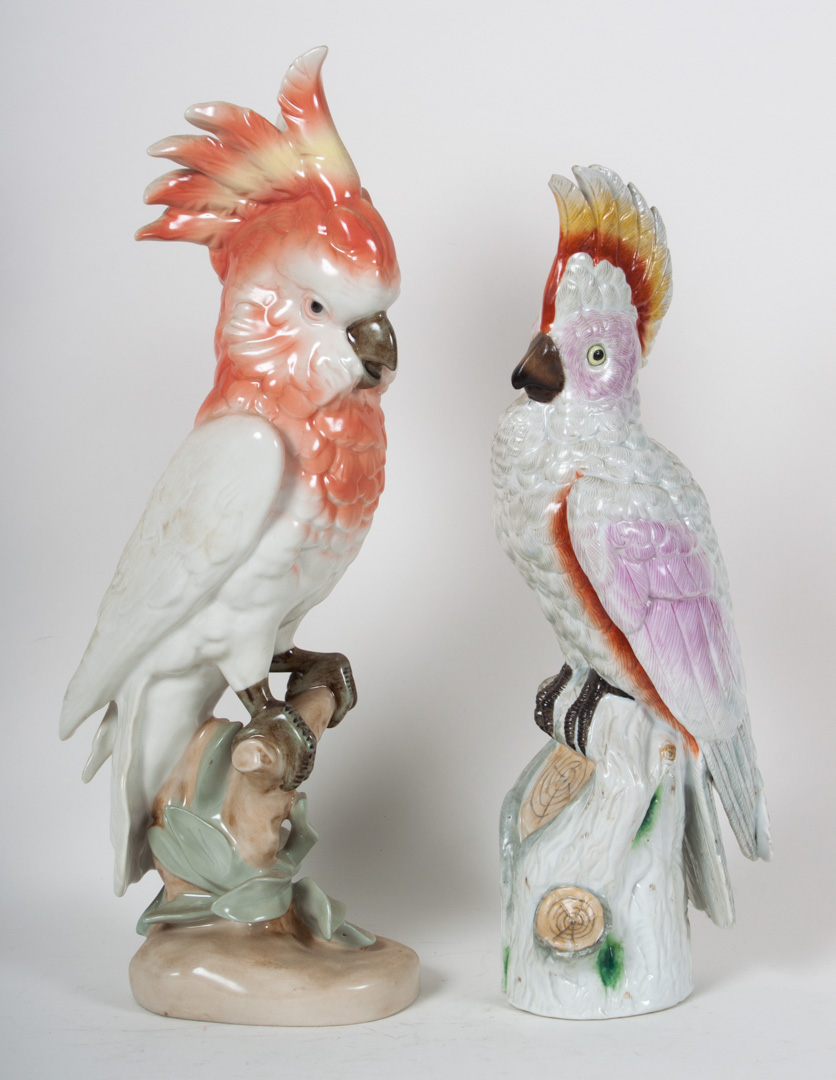 Appraisal: Two Continental porcelain cockatoos Royal Dux cockatoo on branch and