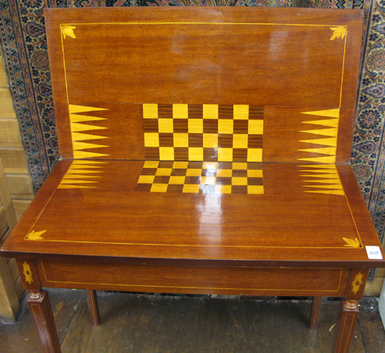 Appraisal: FEDERAL STYLE INLAID MAHOGANY GAME TABLE having a rectangular folding