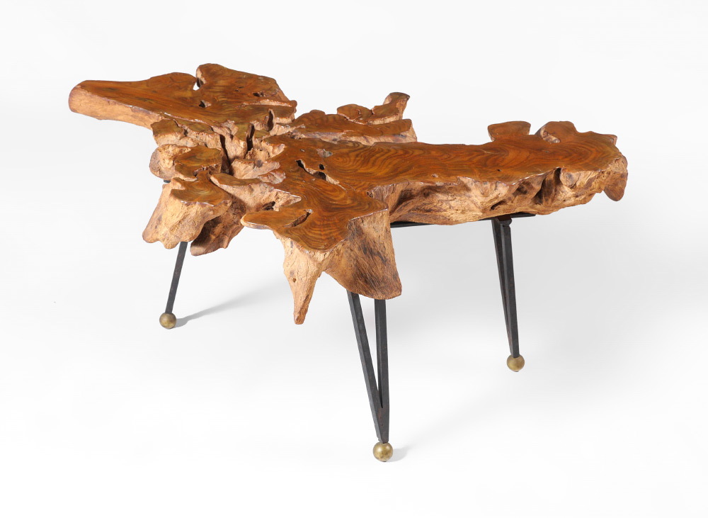 Appraisal: NATURAL ELM ROOT SIDE TABLE In the manner of Carl