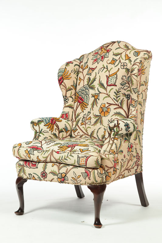 Appraisal: QUEEN ANNE-STYLE EASY OR WING CHAIR Labeled for Hastings Evans