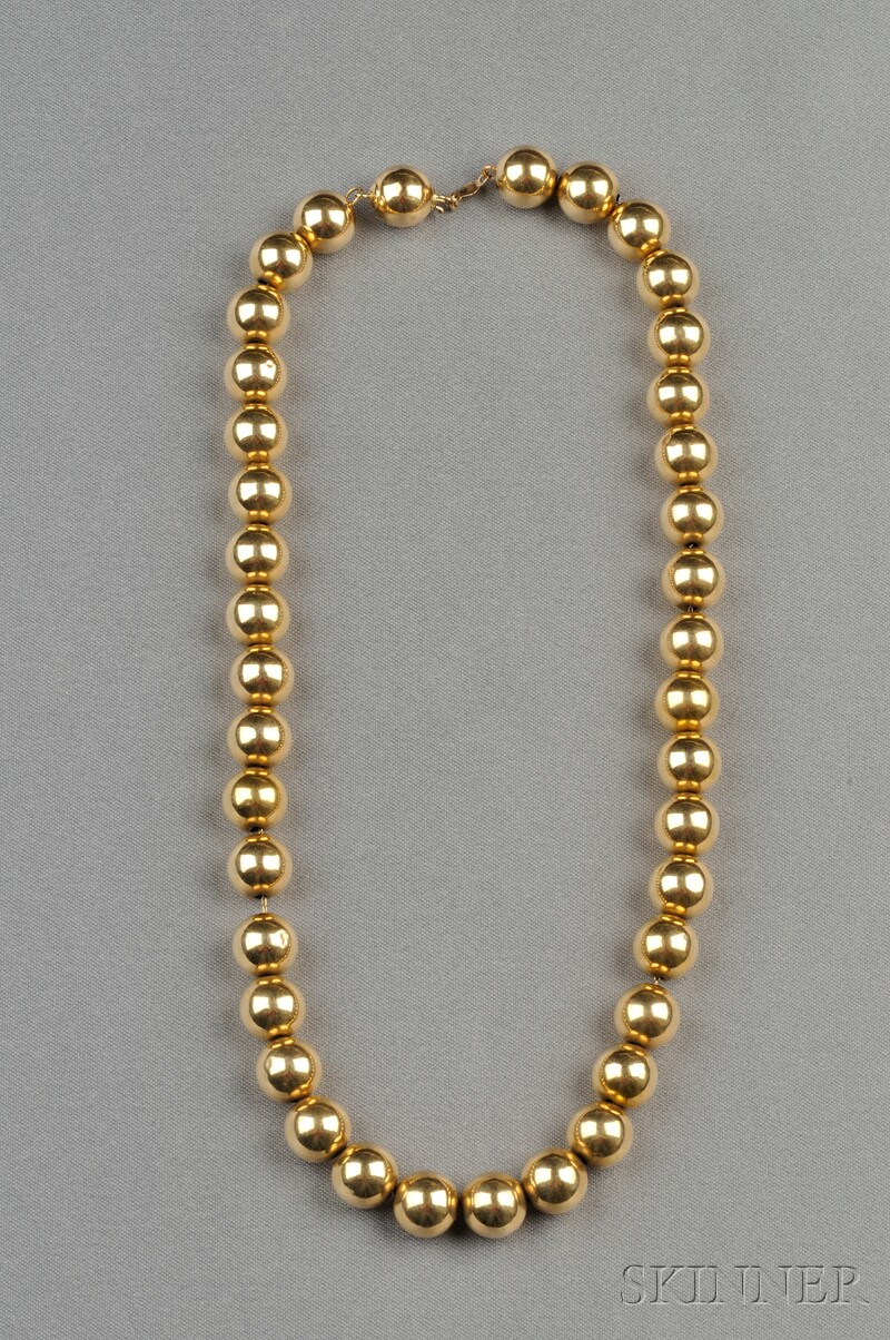 Appraisal: kt Gold Bead Necklace composed of thirty-eight beads each measuring