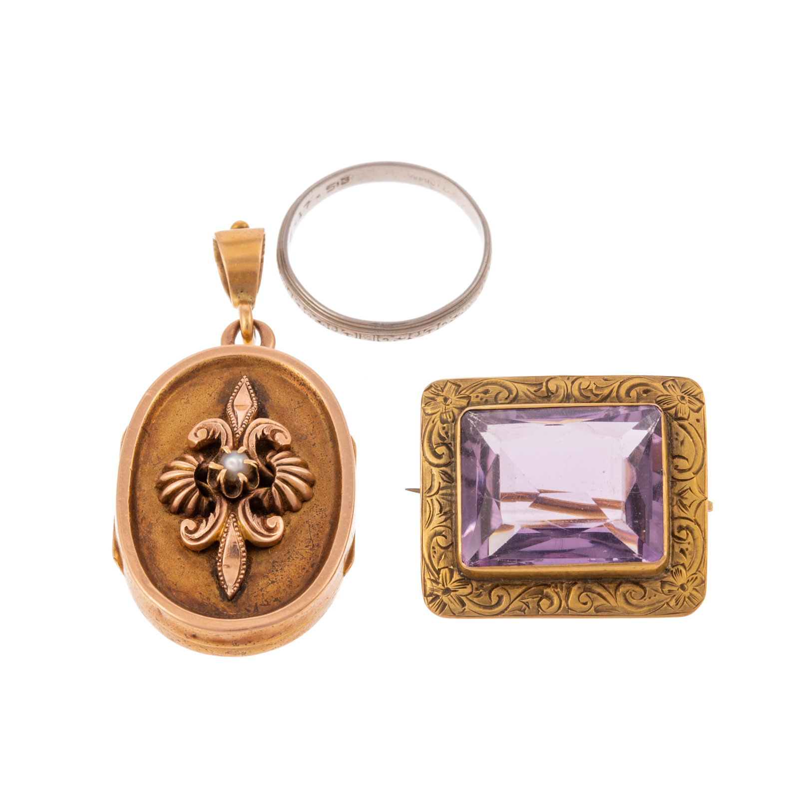 Appraisal: A K LOCKET AMETHYST PIN PLATINUM BAND K yellow gold