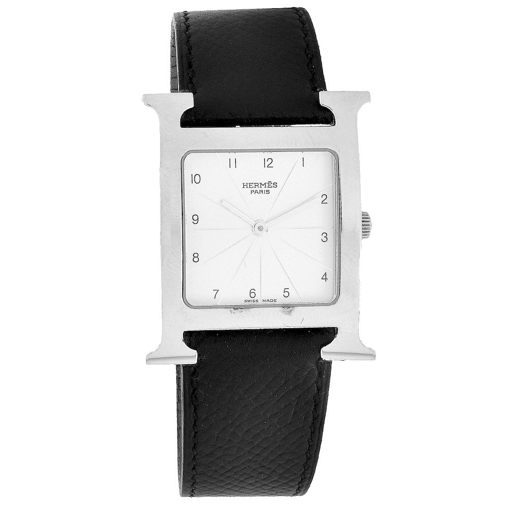 Appraisal: Hermes H Watch Hermes Stainless Steel H GM Watch Black