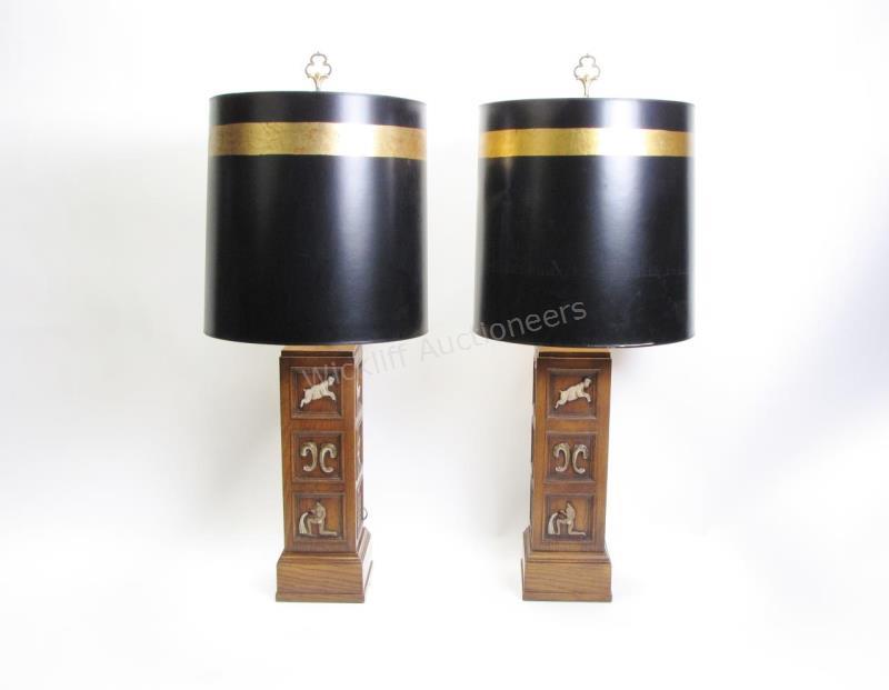 Appraisal: A pair of Romweber Viking Oak Zodiac table lamps R-