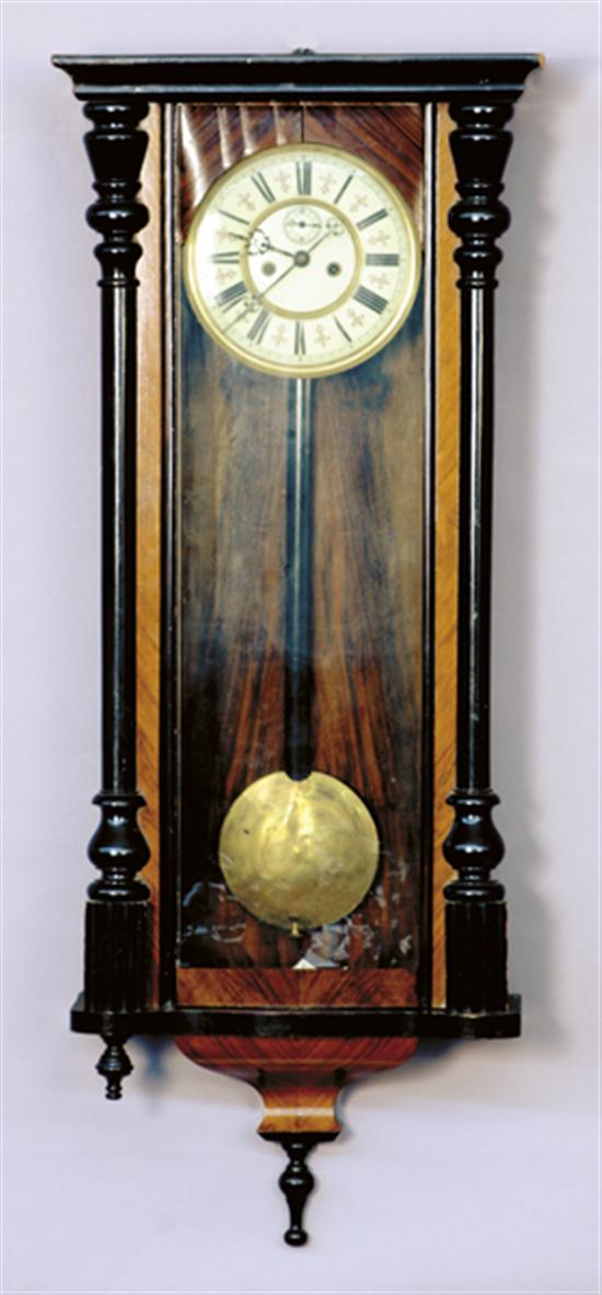 Appraisal: Walnut regulator clock late th centurymolded crown over turned column