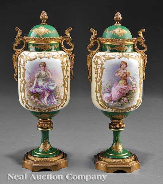 Appraisal: A Pair of S vres-Style Porcelain and Gilt Bronze-Mounted Lidded