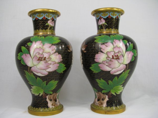 Appraisal: Pair of small mid th century Chinese floral cloisonne vase