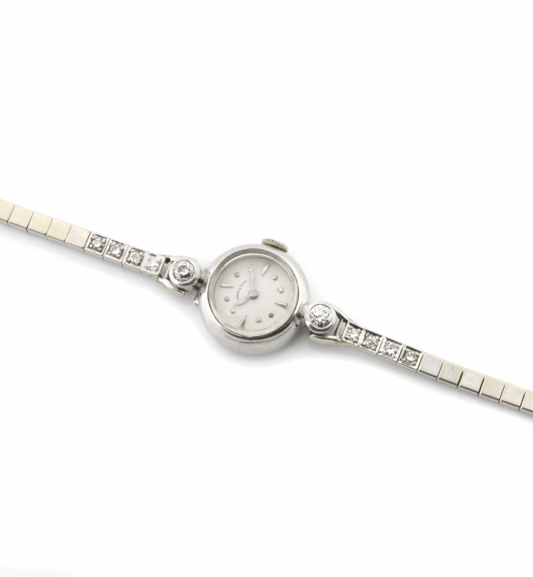 Appraisal: A diamond and k white gold wristwatch Hamiliton a circular