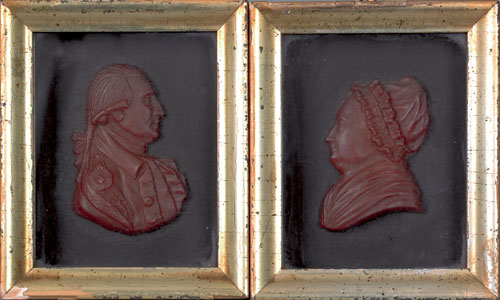 Appraisal: Pair of wax profile relief portraits of George and Martha