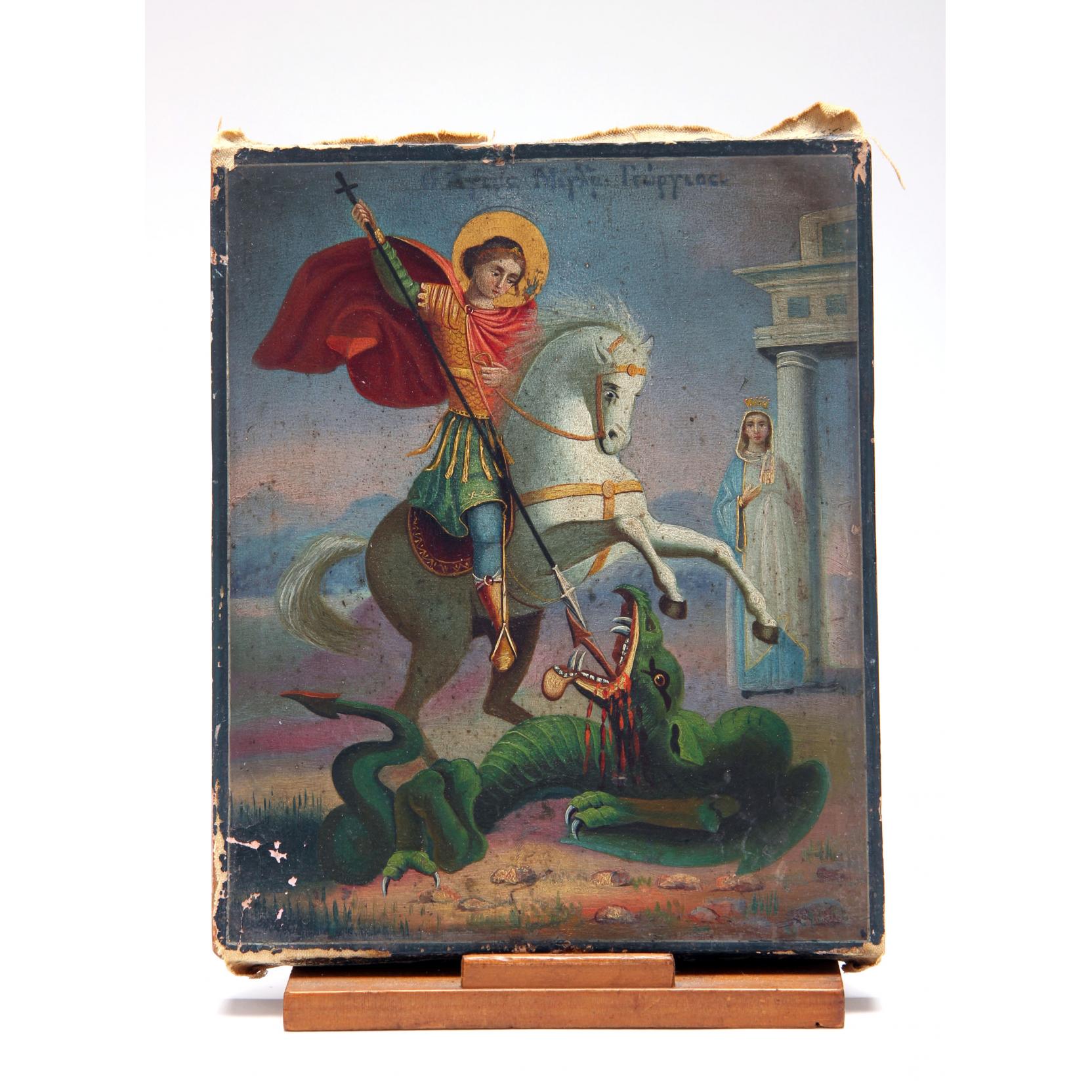 Appraisal: Greek Icon of St Michael Slaying the Dragon late th-early