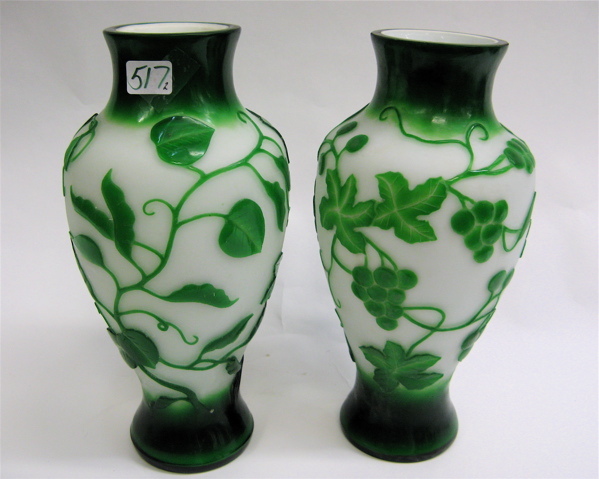 Appraisal: TWO CHINESE PEKING CAMEO GLASS VASES with raised green designs