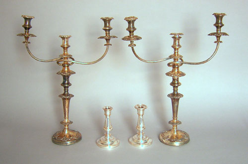 Appraisal: Pair silver plated candelabra h together with a pair of