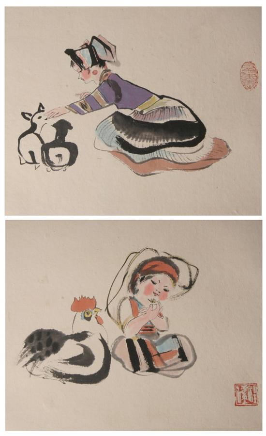 Appraisal: CHENG SHIFA Chinese th century Female Figures Ink and color