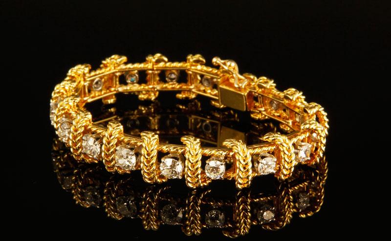 Appraisal: - K Gold and Diamond Railroad Link Bracelet K yellow