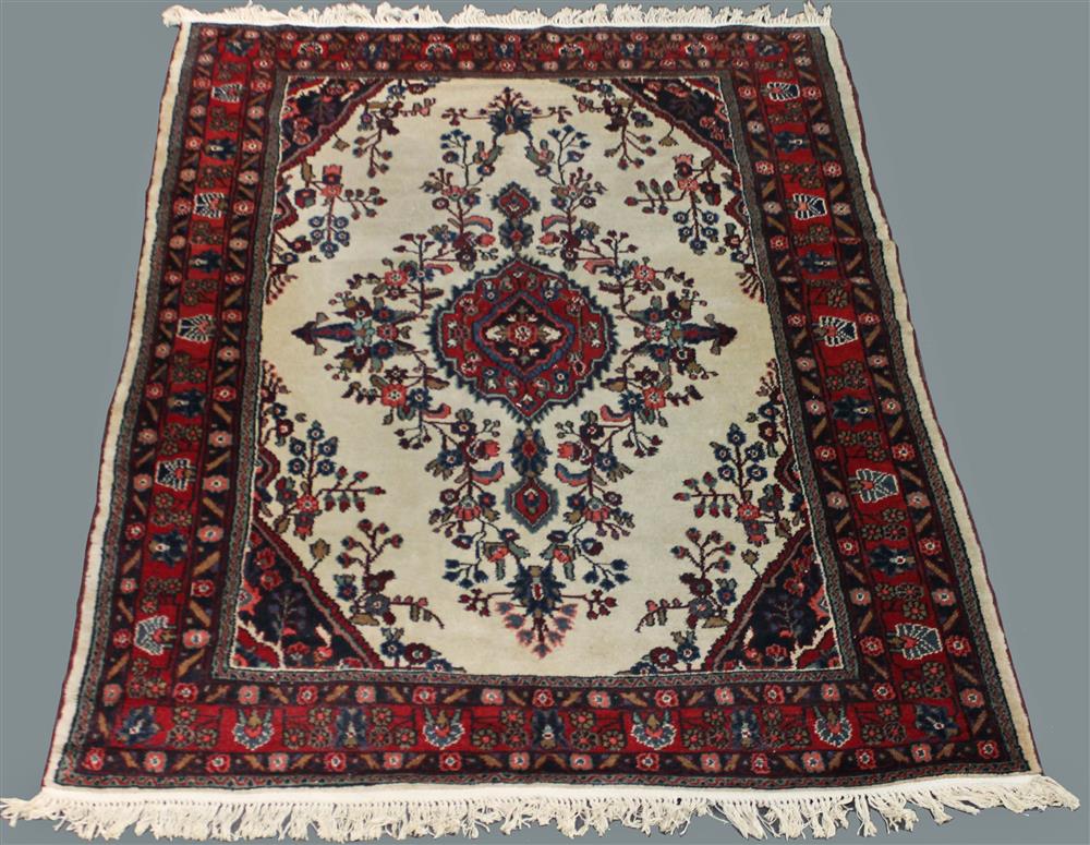 Appraisal: HAMADAN WOOL RUG having green pinks red gold ivory blues