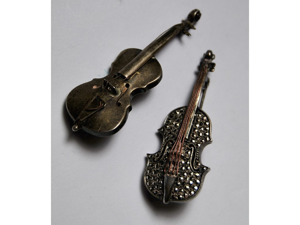 Appraisal: Two violin brooches one set marcasite with copper strings