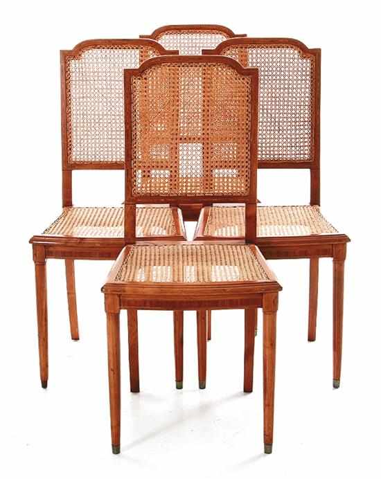 Appraisal: Set of four Continental inlaid and caned walnut side chairs