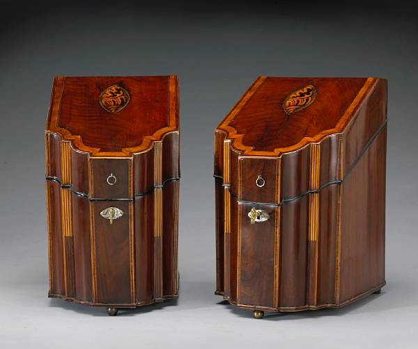 Appraisal: A pair of George III inlaid mahogany knife boxes last