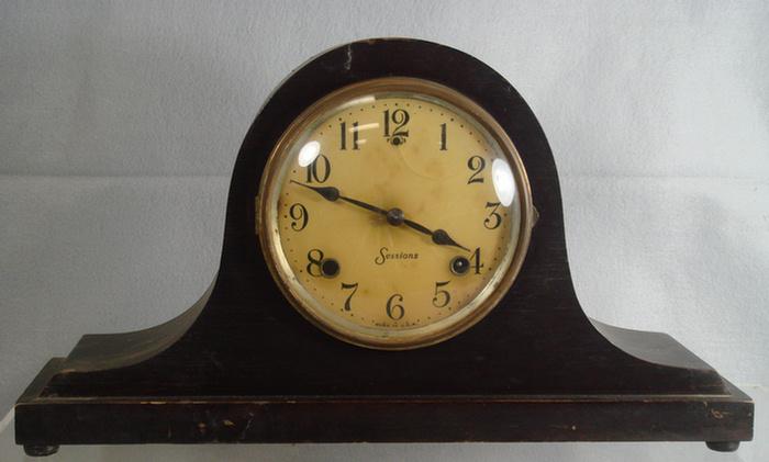 Appraisal: Sessions mahogany tambour clock pendulum h w Estimate -