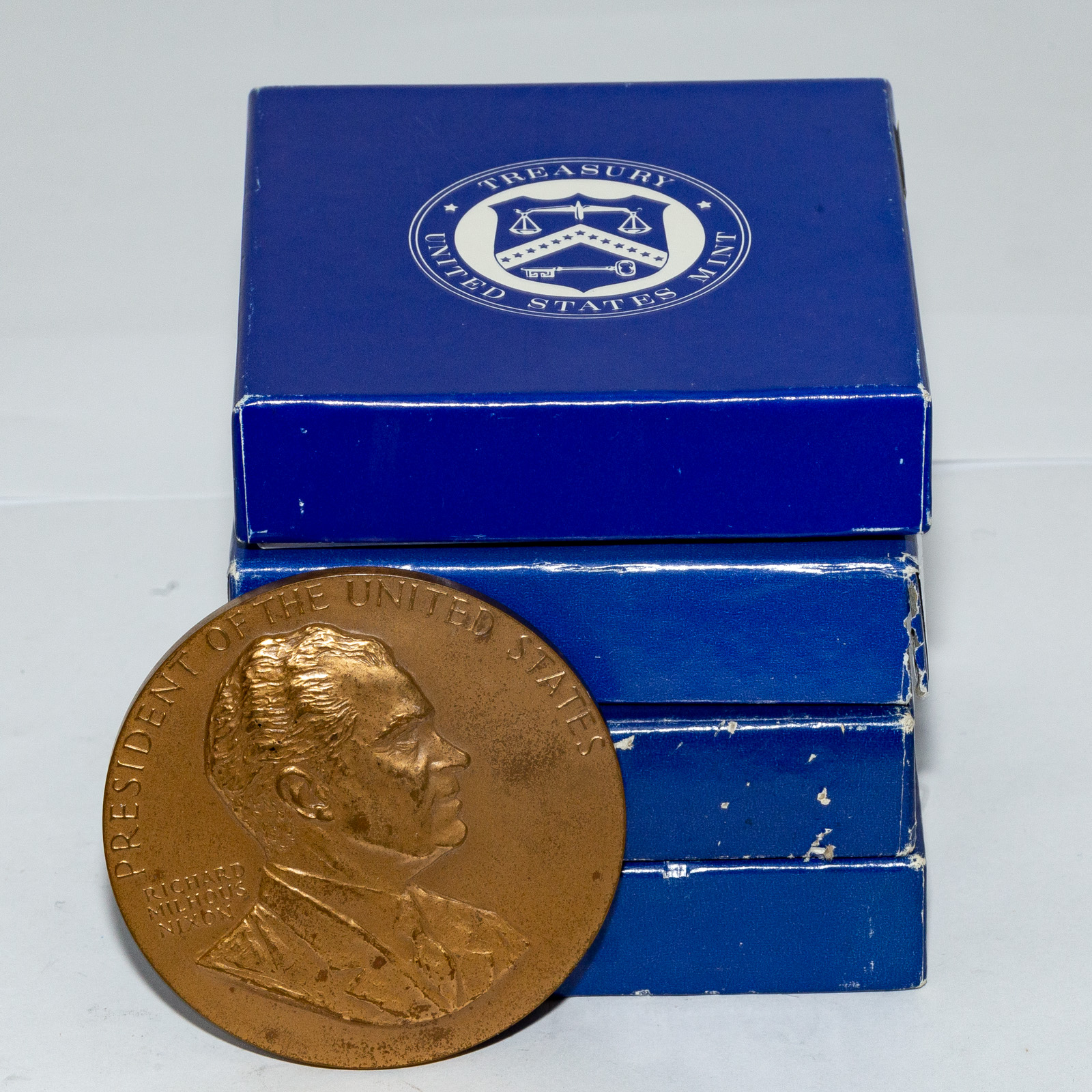 Appraisal: FIVE PRESIDENTIAL MEDALS FROM US MINT Nixon Inaugural medal mm