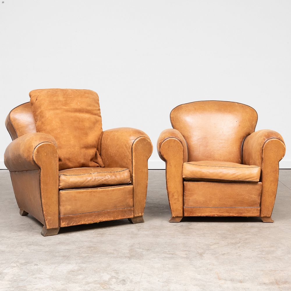 Appraisal: Pair of Leather Club Chairs Together with a loose suede