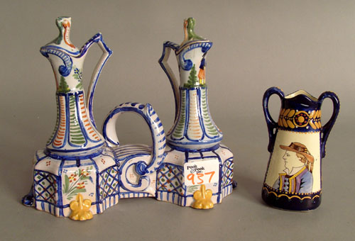 Appraisal: Quimper cruet set h together with a vase h