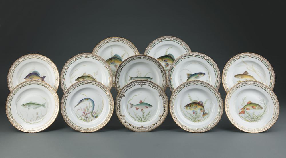 Appraisal: Eleven Royal Copenhagen Flora Danica Porcelain Fish Dinner Plates dated