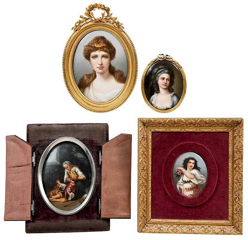 Appraisal: Four Small Framed Porcelain Plaques Continental ovoid plaques some hand