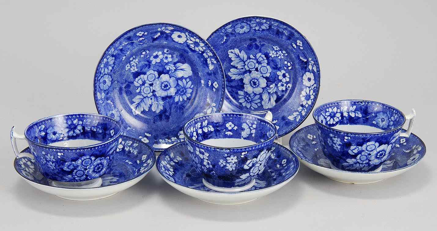 Appraisal: THREE ENGLISH STAFFORDSHIRE CUPS AND FIVE SAUCERSSecond Quarter of the