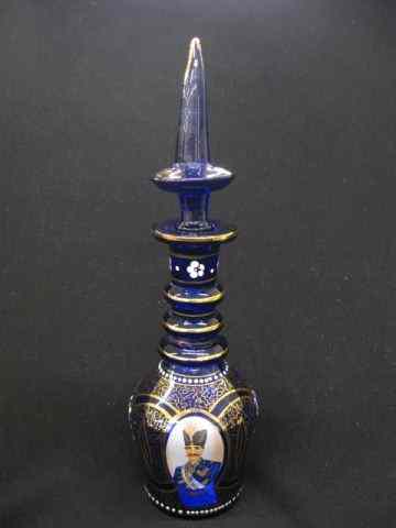 Appraisal: Persian Art Glass Decanter portrait cobalt gold '' excellent