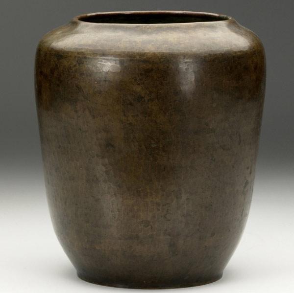 Appraisal: DIRK VAN ERP Early hammered copper vase with inverted rolled