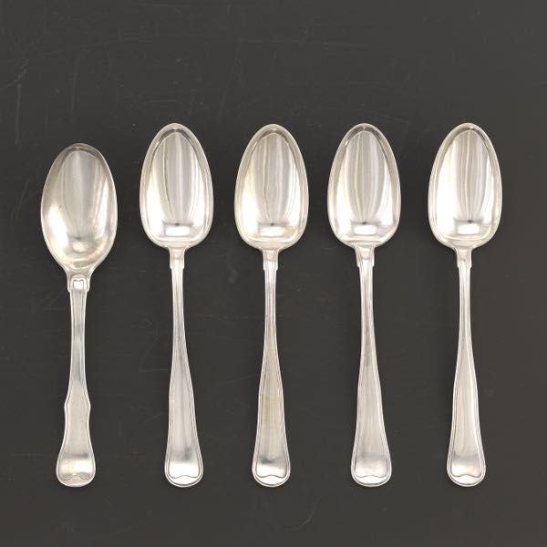 Appraisal: FIVE ANTIQUE DANISH SILVER SERVING SPOONS DATED AND Including four