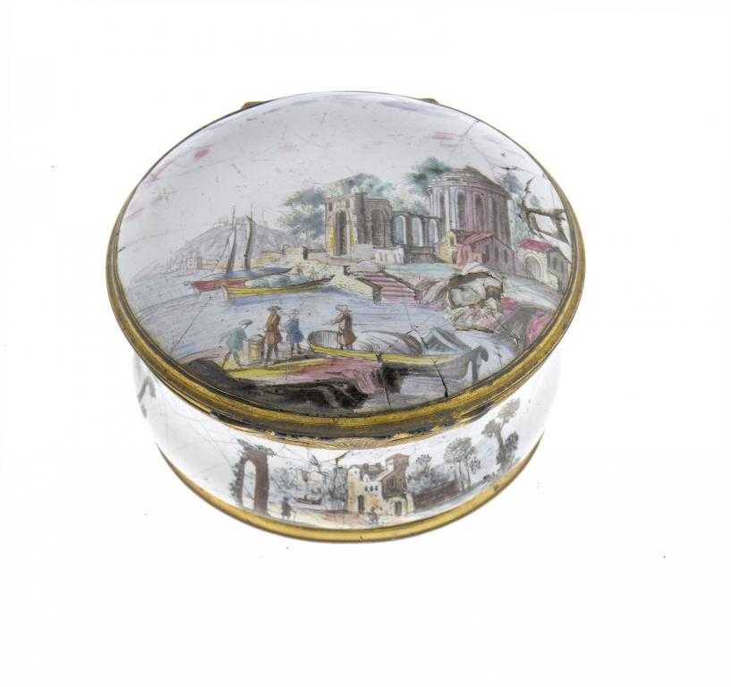 Appraisal: A NORTHERN EUROPEAN ENAMEL SNUFF BOX the lid attractively painted