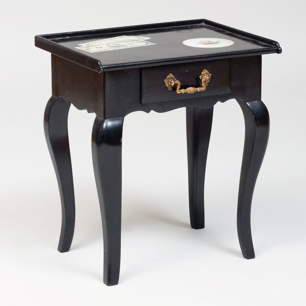 Appraisal: Louis XV Style Ebonized Trompe L'Oeil Telephone Table Fitted with