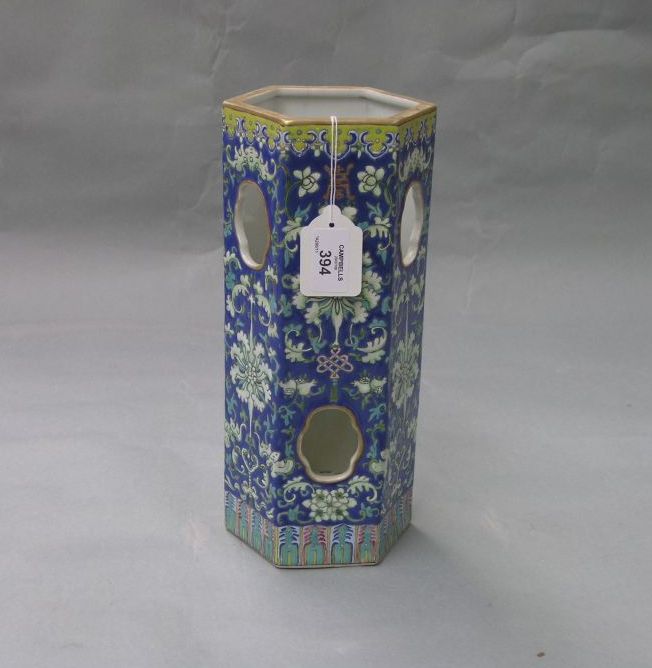 Appraisal: A Chinese hexagonal porcelain vase straight sided form enamelled with