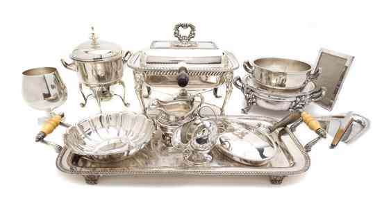 Appraisal: A Collection of Silverplate Table Articles comprising a handled tray