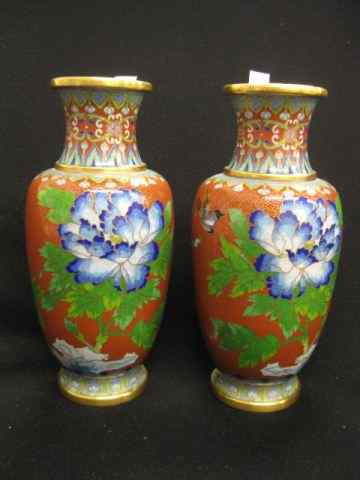 Appraisal: Pair of Chinese Cloisonne Vases birdsand florals - '' excellent