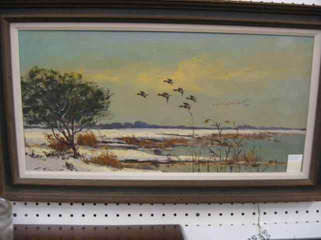 Appraisal: George Stevens Oil ''Mallards in Flight'' well listed artist on