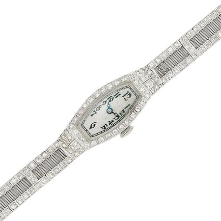 Appraisal: Platinum and Diamond Mesh Wristwatch Estimate -