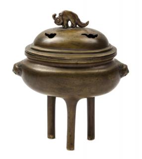 Appraisal: A Bronze Tripod Censer A Bronze Tripod Censer of squat