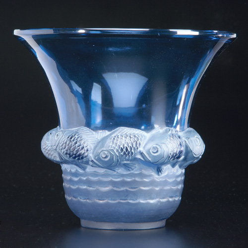 Appraisal: R LALIQUE Vase Piriac deep blue with whitish patina c