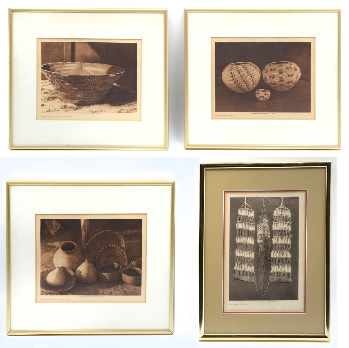 Appraisal: FOUR EDWARD CURTIS INDIAN BASKETRY PHOTOGRAVURES ''Washo Basketry Designs'' ''