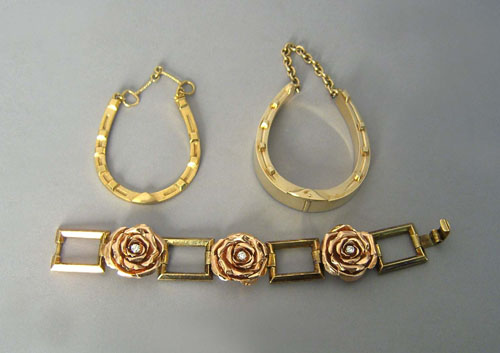 Appraisal: Two K gold horseshoe shaped bracelets together with a gold