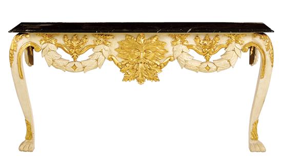 Appraisal: Continental carved giltwood marbletop console table black and white-veined marble