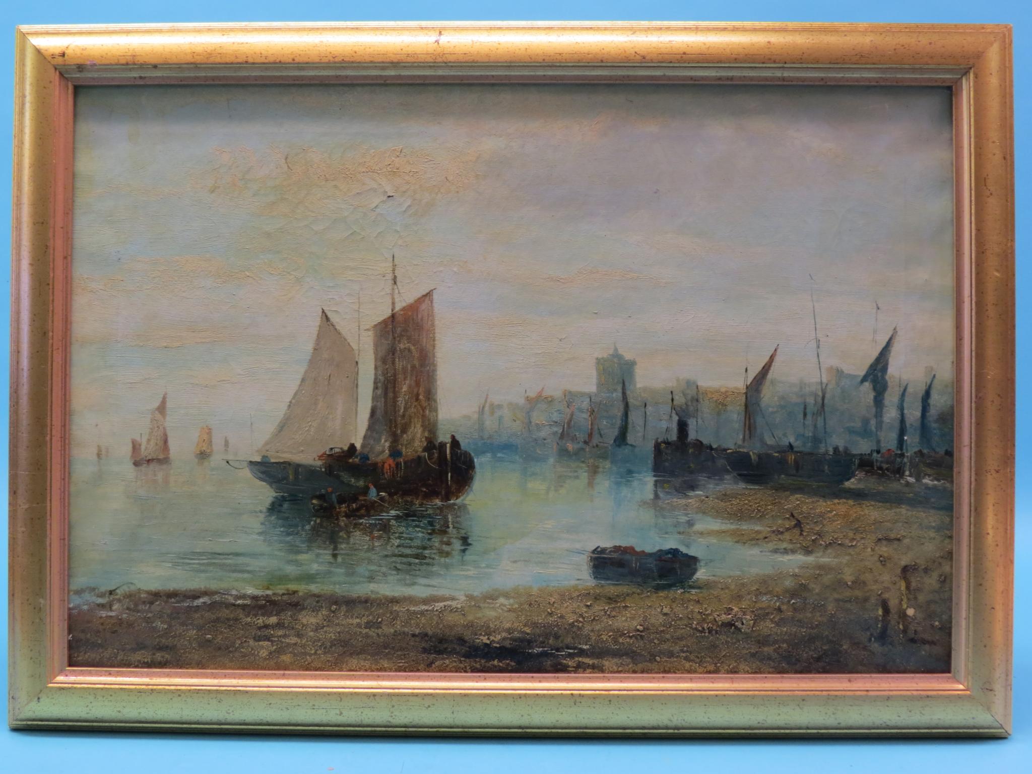 Appraisal: A th century oil on canvas - harbour with boating