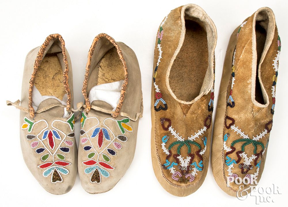 Appraisal: Two pairs of beaded Indian moccasins Two pairs of beaded